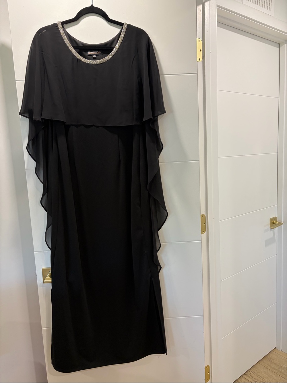 Alex Evenings Black Evening Maxi Dress with Beaded Neckline
